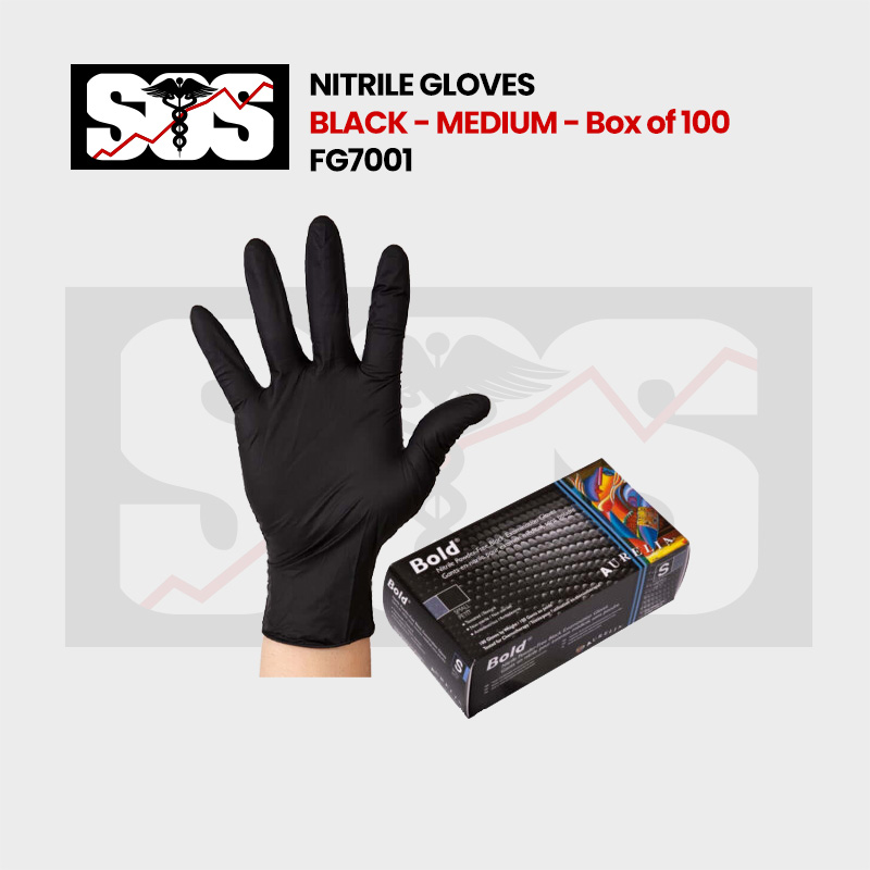 Black Nitrile Gloves Medium Box of 100 - FG7001