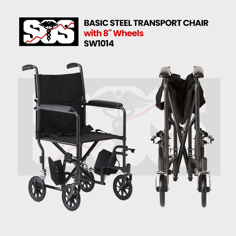 Basic Steel Transport Chair with 8-inch wheels SW1014